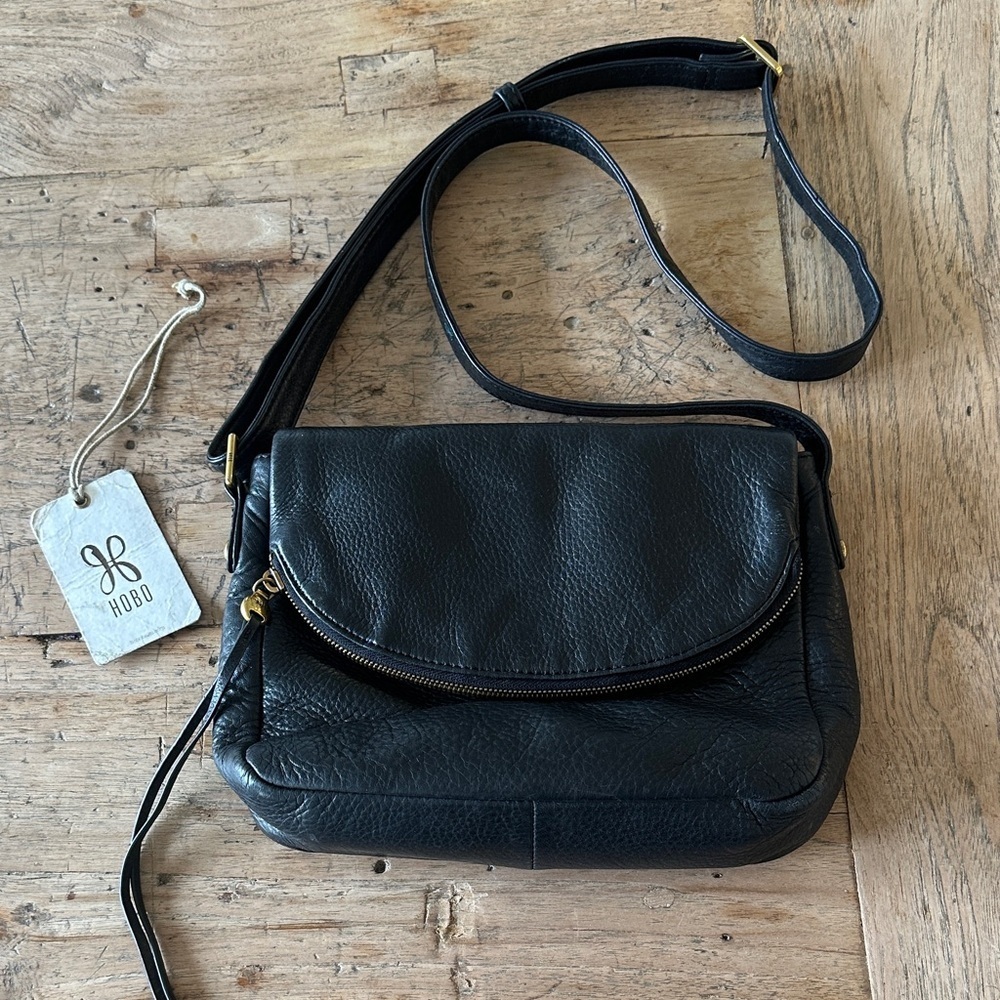 HOBO Fern Messenger Black Soft Plush Leather Crossbody Bag